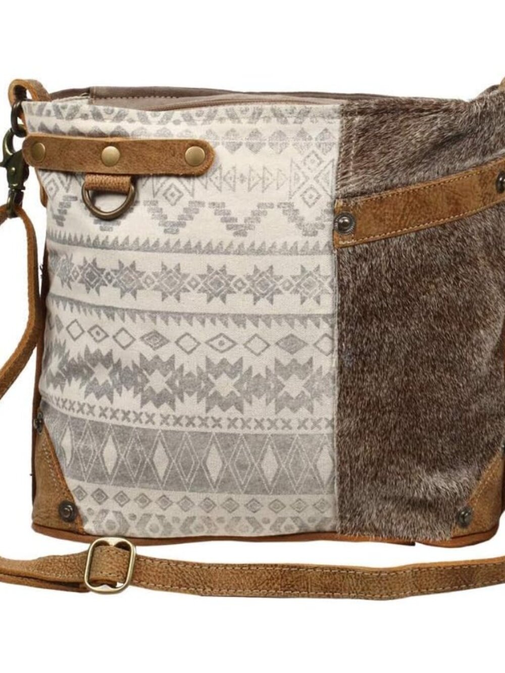 Canvas Mexican Bag - Fabric Boho Purses for Women with Genuine Leather Detailing